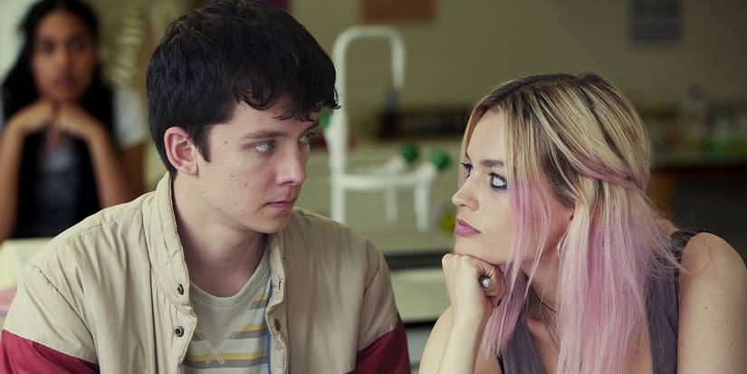 Otis Milburn (Asa Butterfield) and Maeve Wiley (Emma Mackey) from Sex Education