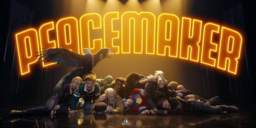 Peacemaker Season 2 cast piled on each other in the opening credits with the title.