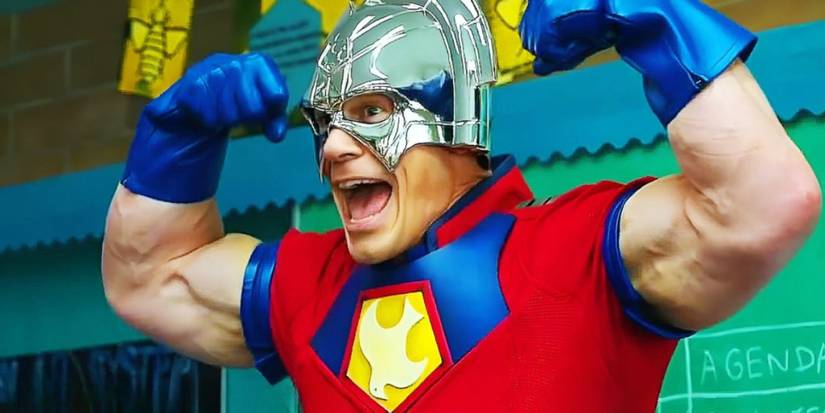 John Cena as Peacemaker in 'Peacemaker' flexing his muscles