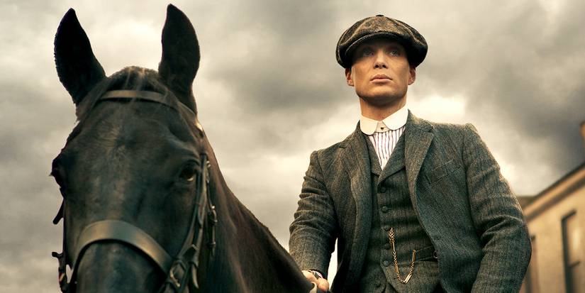 Cillian Murphy as Tommy Shelby riding a horse in Peaky Blinders.