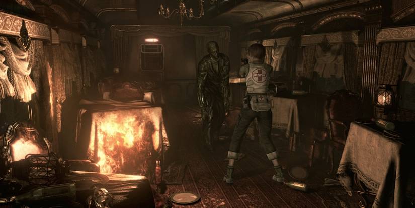 Resident Evil Zero - Rebecca Chambers faces a zombie