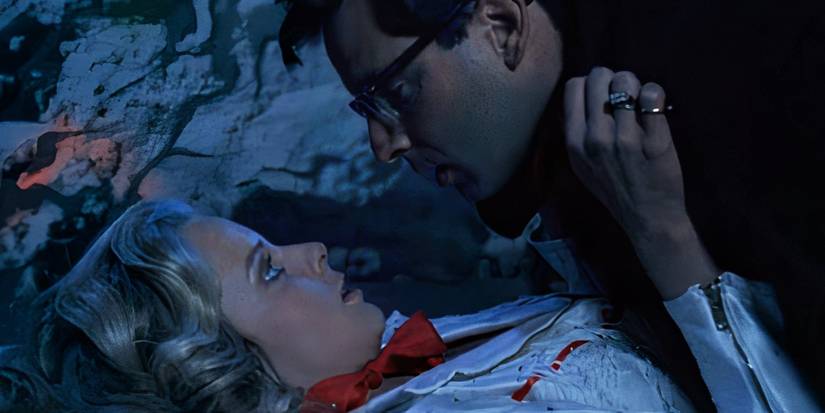 Robert Carradine lies on top of Julie Montgomery in Revenge of the Nerds