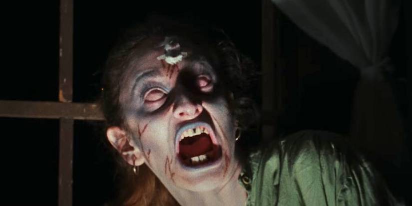 Cheryl (Ellen Sandweiss) gets possessed and turns into a Deadite in The Evil Dead.