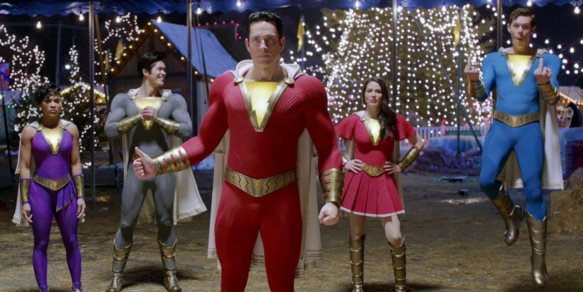 The Shazam hero family, together at the fair in Shazam! (2019).