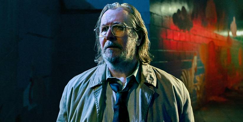 Gary Oldman looking worried in his customary tie and jacket in Slow Horses.