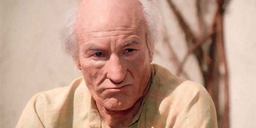 An elderly Jean-Luc Picard looking somber in Star Trek: The Next Generation's The Inner Light