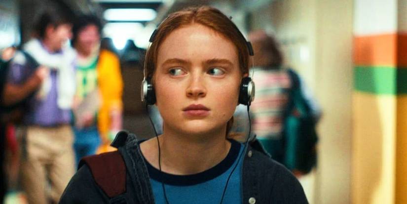 Max (Sadie Sink) listening to music at school in 'Stranger Things' Season 4 premiere.