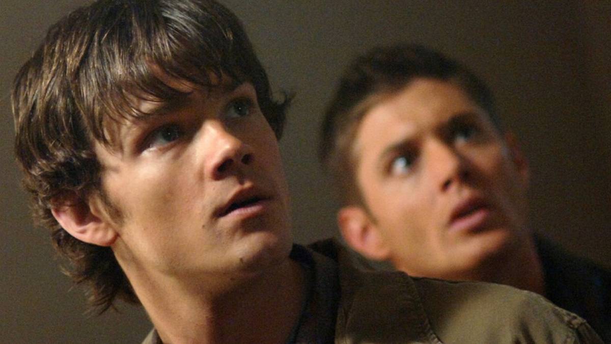 Sam (Jared Padalecki) and Dean Winchester (Jensen Ackles) look up in the 