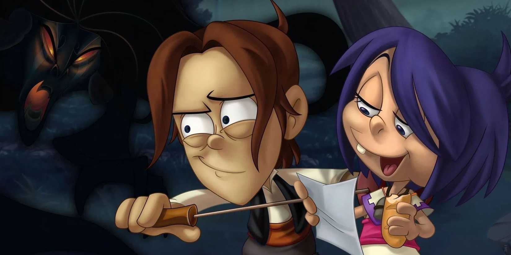 Leo San Juan looks prepared, holding a sword while Kika eats bread and talks in The Legend of La Llorona. 