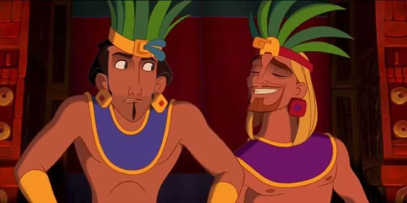 Tulio, voiced by Kevin Kline and Miguel, voiced by Kenneth Branagh in fancy garb in The Road to El Dorado.