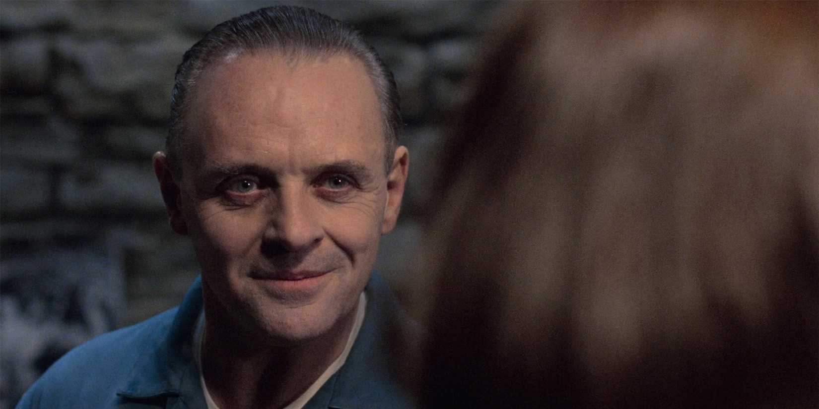 Anthony Hopkins as Hannibal Lecter smiling sinisterly in The Silence of the Lambs (1991)