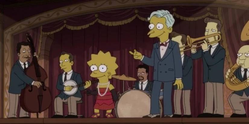 Lisa sahnede 'The Simpsons' da bir caz grubu ile "Geçmiş ve Öfkeli"