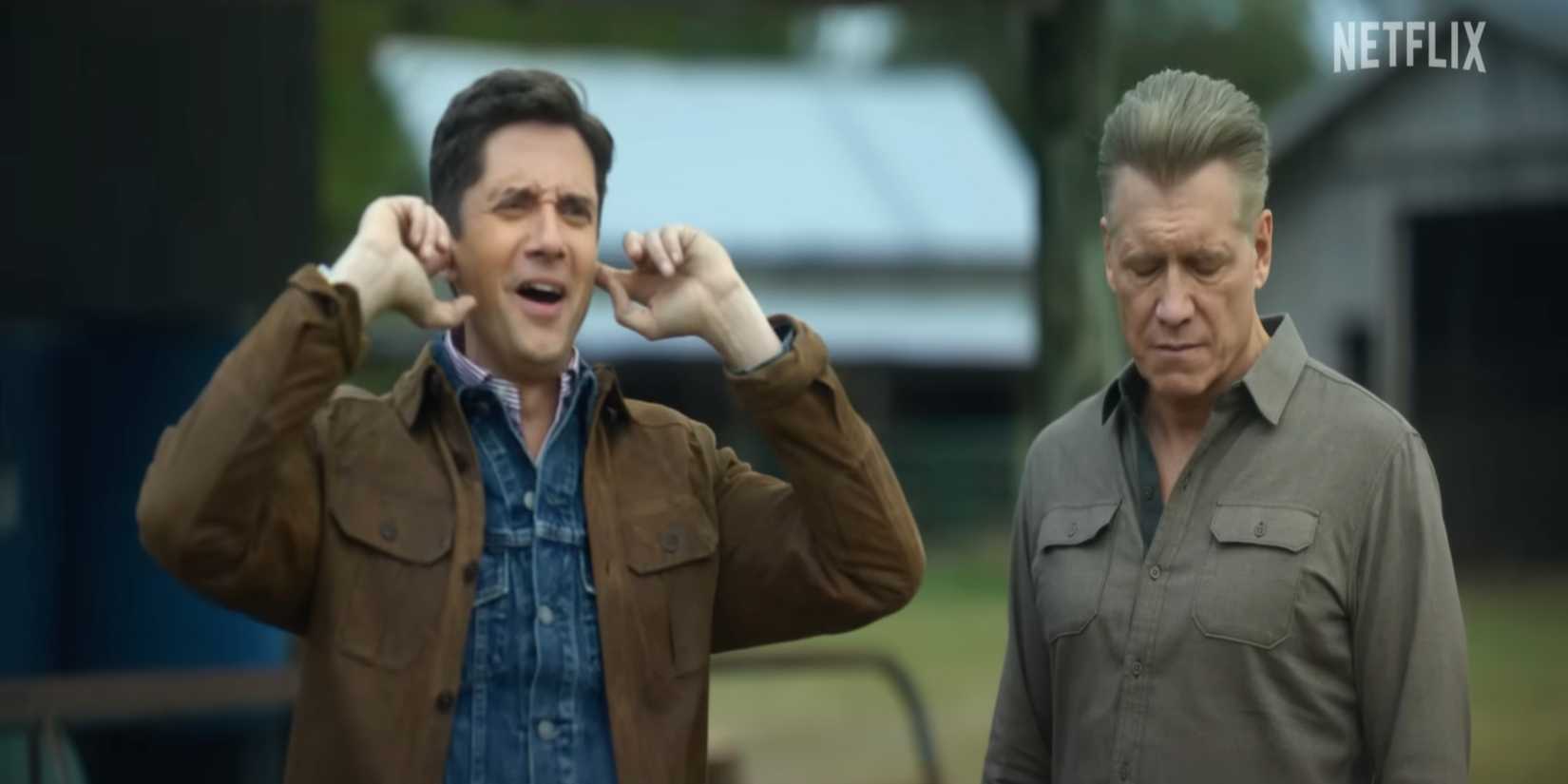 Topher Grace and Holt McCallany in a scene from The Waterfront on Netflix