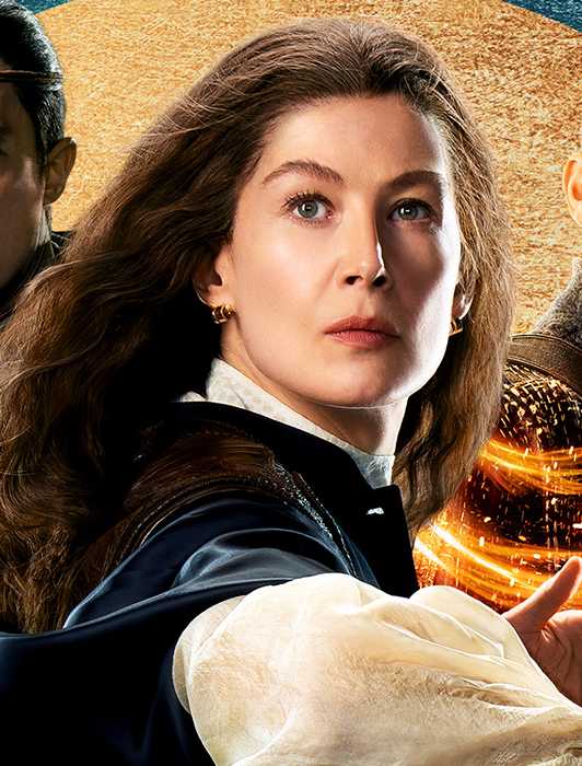 Rosamund Pike and the cast of The Wheel of Time looking dramatic on the poster.