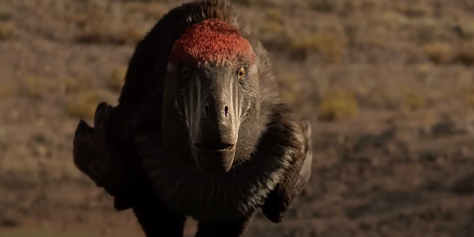 Um close de um Utahraptor perseguindo sua presa na BBC's "Caminhando com dinossauros."