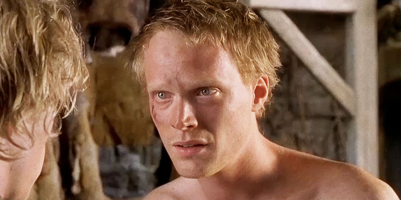 A shirtless Paul Bettany as Geoffrey Chaucer in 'A Knight's Tale'