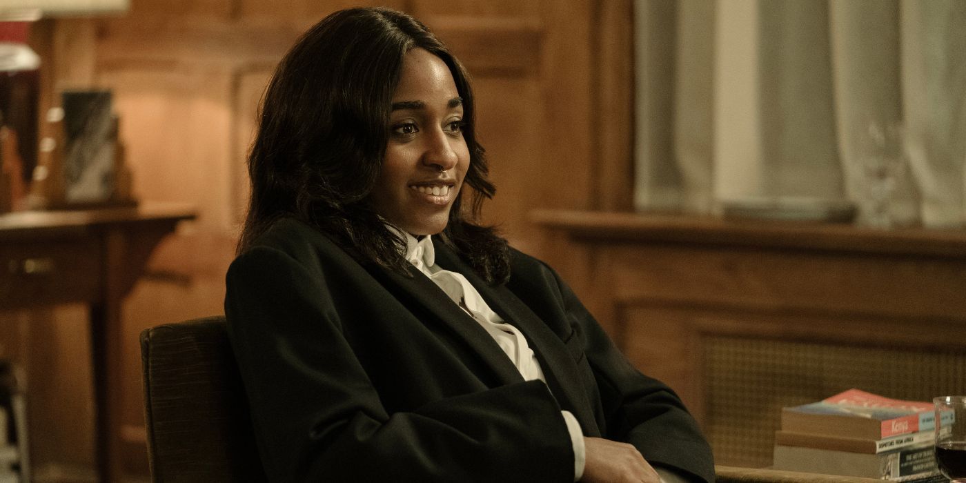 Ayo Edebiri dressed in a suit as Maggie in After the Hunt.