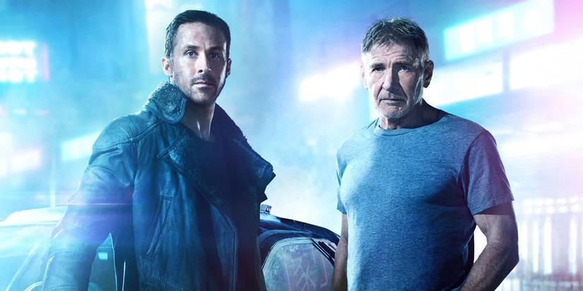 Officer K, played by Ryan Gosling and Rick Deckard, played by Harrison Ford, in Blade Runner 2049
