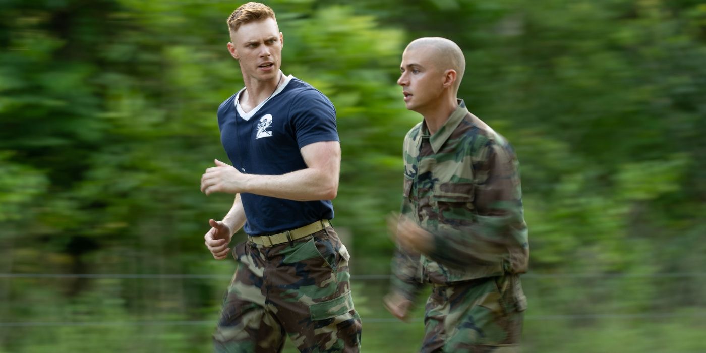 Max Parker as Sergeant Sullivan and Miles Heizer run on 'Boots.'