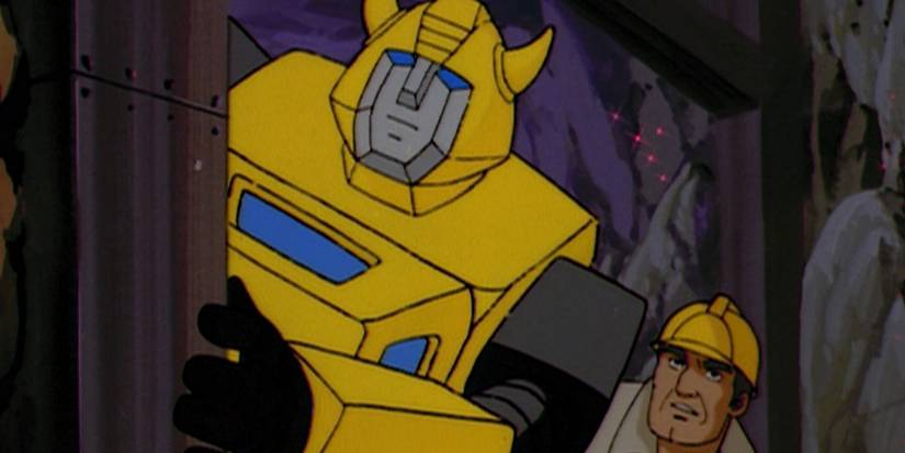 Bumblebee with construction worker in 'The Transformers' (1984)