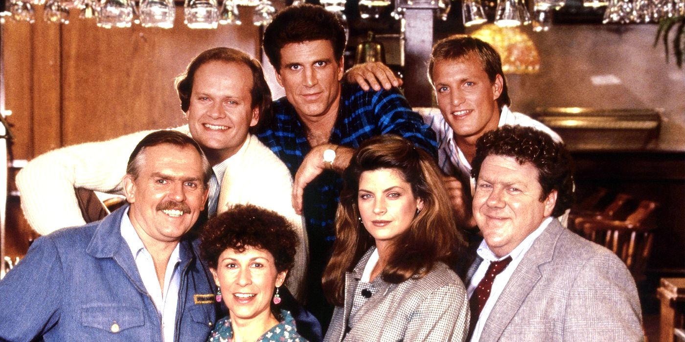 Cast of Cheers including Ted Danson and Woody Harrelson