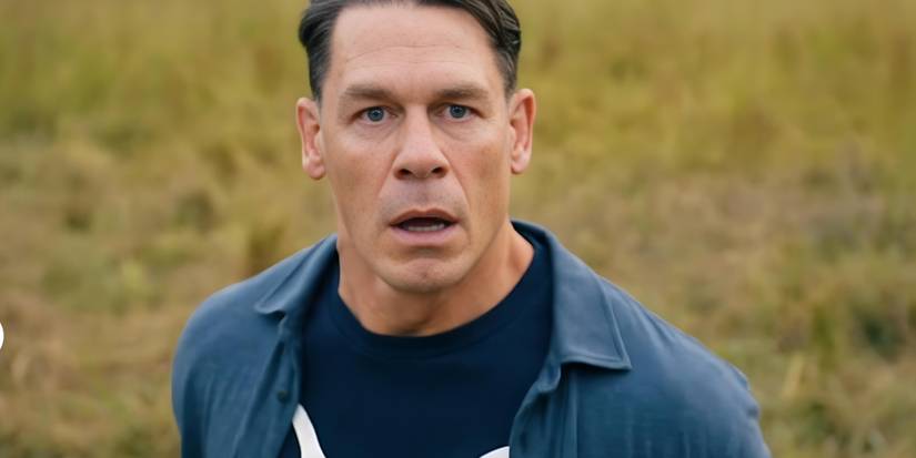 Chris (John Cena) with mouth open, looking shocked in the Peacemaker Season 2 finale.
