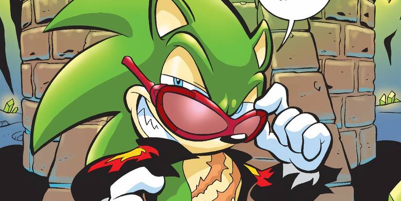 A close-up shot of Scourge the Hedgehog in the Archie Sonic the Hedgehog comics