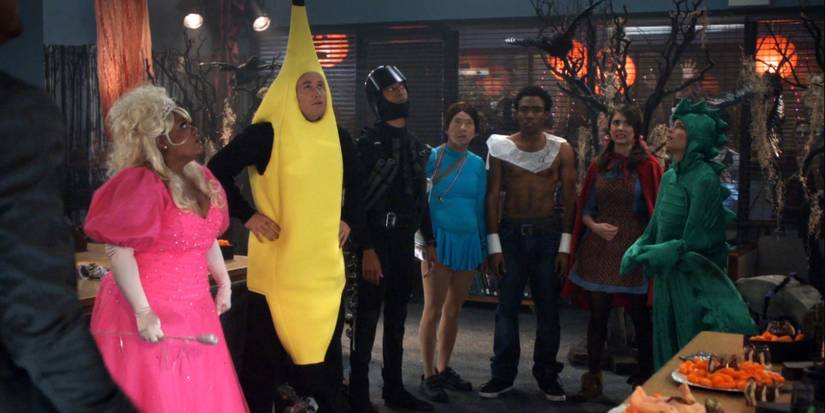 The cast in Halloween costumes for 'Community's Halloween episode 'Epidemiology.'