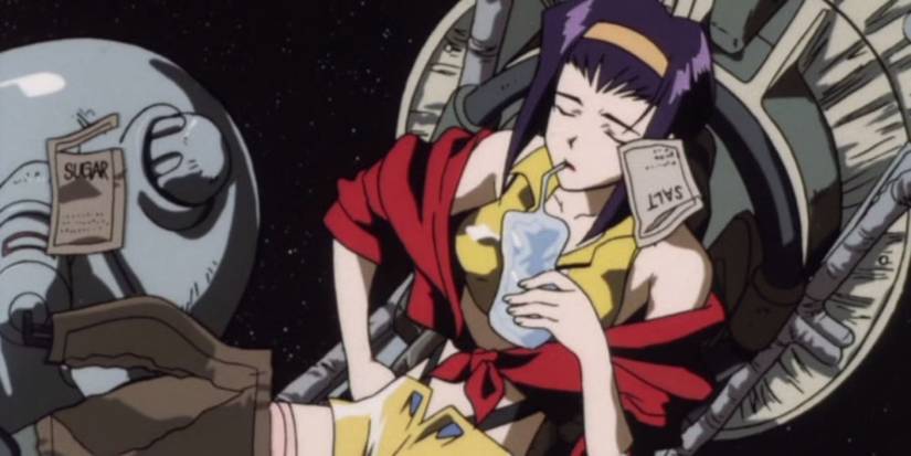 Cowboy Bebop - 1998 - Gateway Shuffle - A woman drinks out of a capri sun type drink