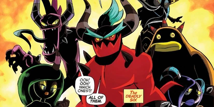 The Deadly Six standing in shadow in the IDW Sonic comics