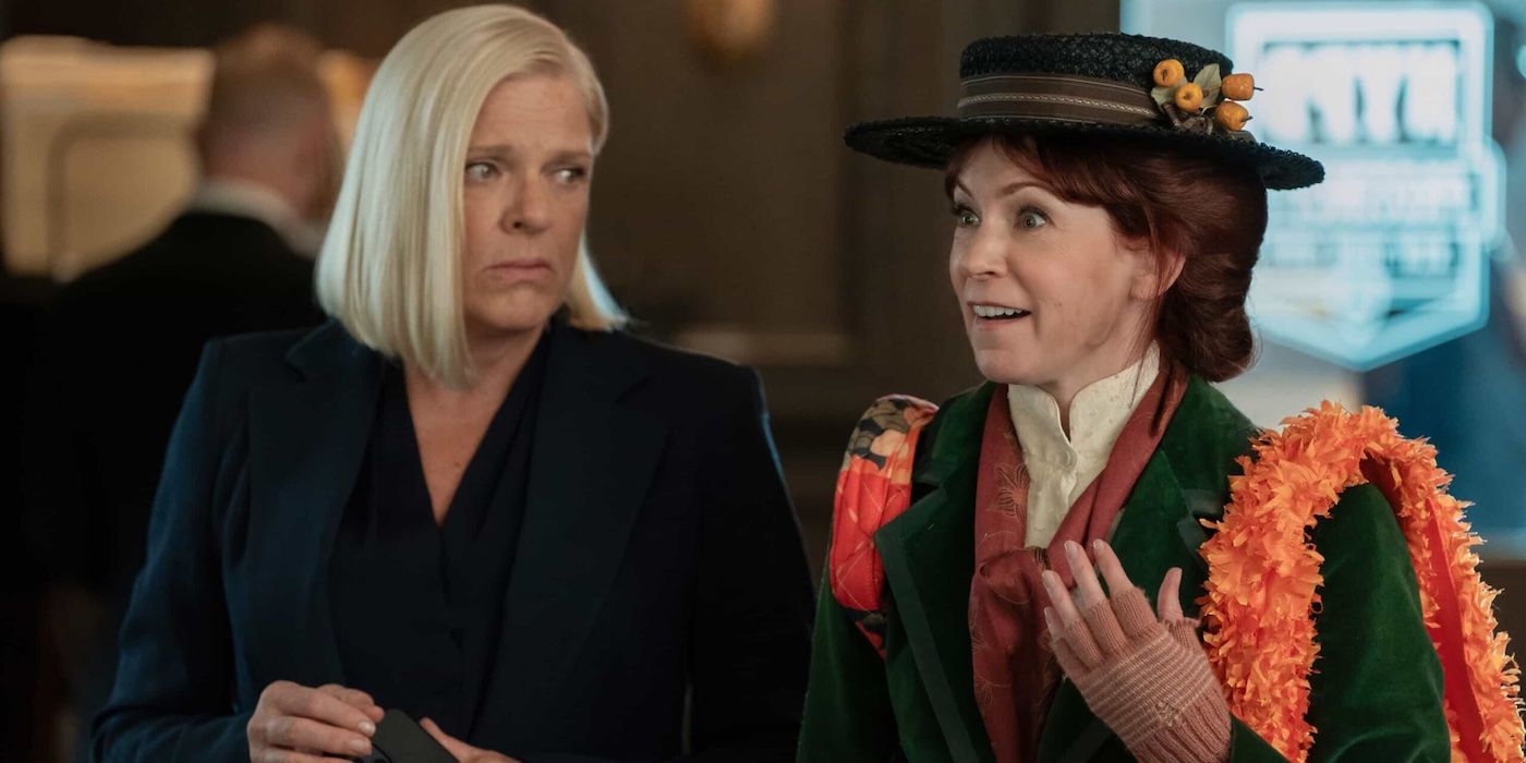Detective Donnelly (Molly Price) with Elsbeth (Carrie Preston), who's dressed as Eliza Doolittle, in Elsbeth's 