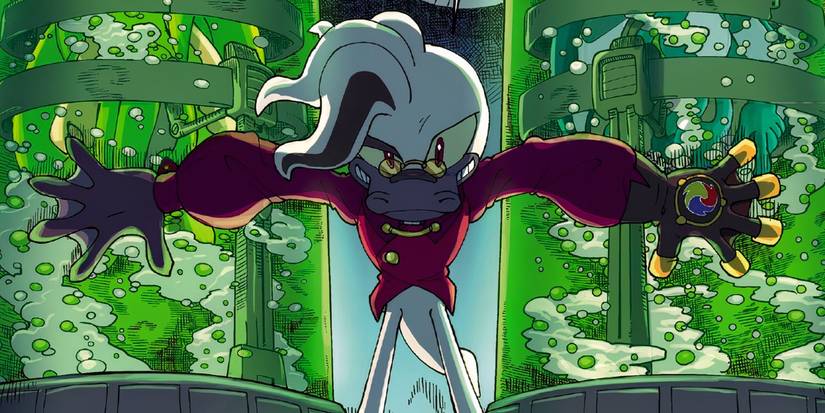 Doctor Starline holding Kit and Surge captive in tubes in the IDW Sonic the Hedgehog comics