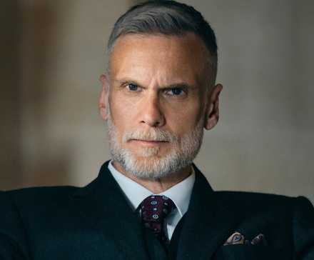 Darren Boyd staring intensely ahead in Down Cemetery Road