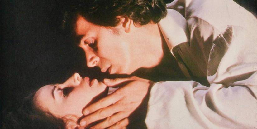 Frank Langella's Dracula leaning over and almost kissing Kate Nelligan's Lucy in the 1979 Dracula