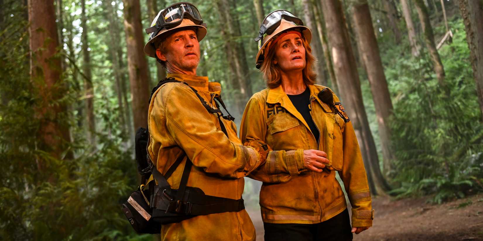 Shawn Hatosy as Brett Richards and Diane Farr as Sharon Leone in Fire Country