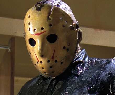Jason Voorhees dons a hockey mask and stalks his victim