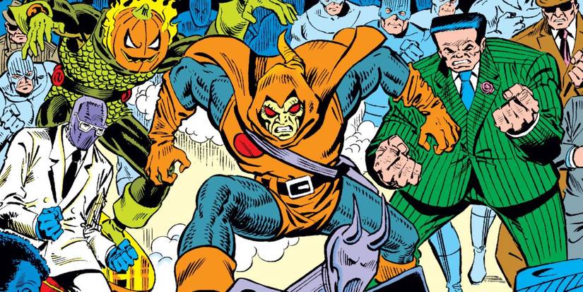 Jack O Lantern, Hobgoblin, dan Hammerhead di tengah kerumunan penjahat di Marvel Comics