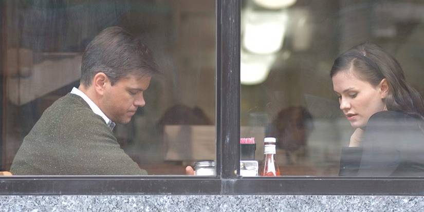 Anna Paquin and Matt Damon sitting in a diner in 'Margaret'.