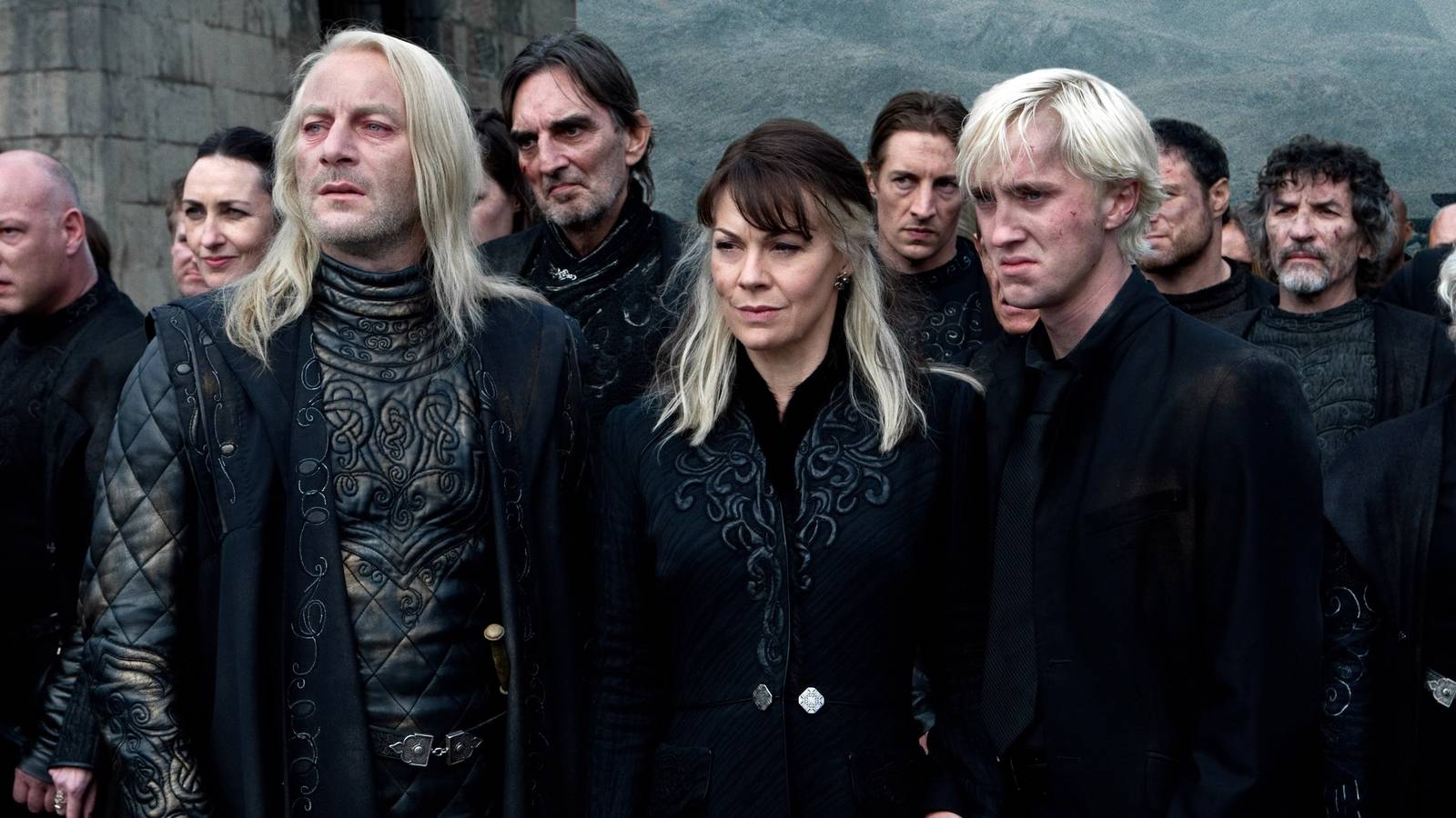Jason Isaacs, Helen McCrory and Tom Felton in Harry Potter and the Deathly Hallows