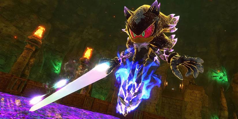 Mephiles the Dark floating holding an energy dagger in Sonic X Shadow Generations