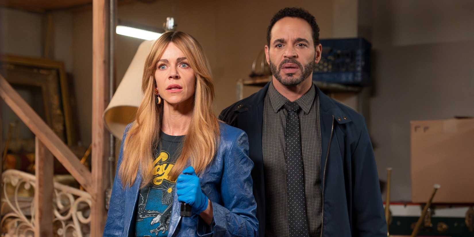 Morgan Gillory and Adam Karadec standing together in a basement in High Potential Season 2