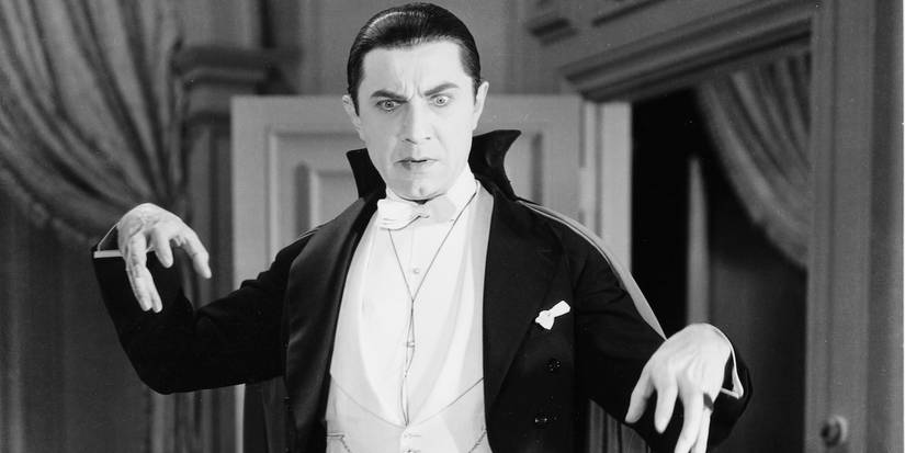 Bela Lugosi looking down with a dramatic look in Dracula, 1931.