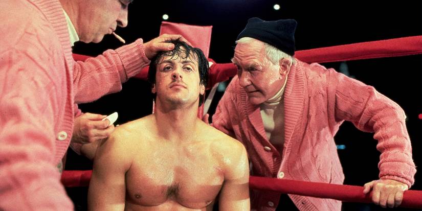 Sylvester Stallone as Rocky Balboa and Burgess Meredith as Mickey Goldmill in 1976's Rocky.