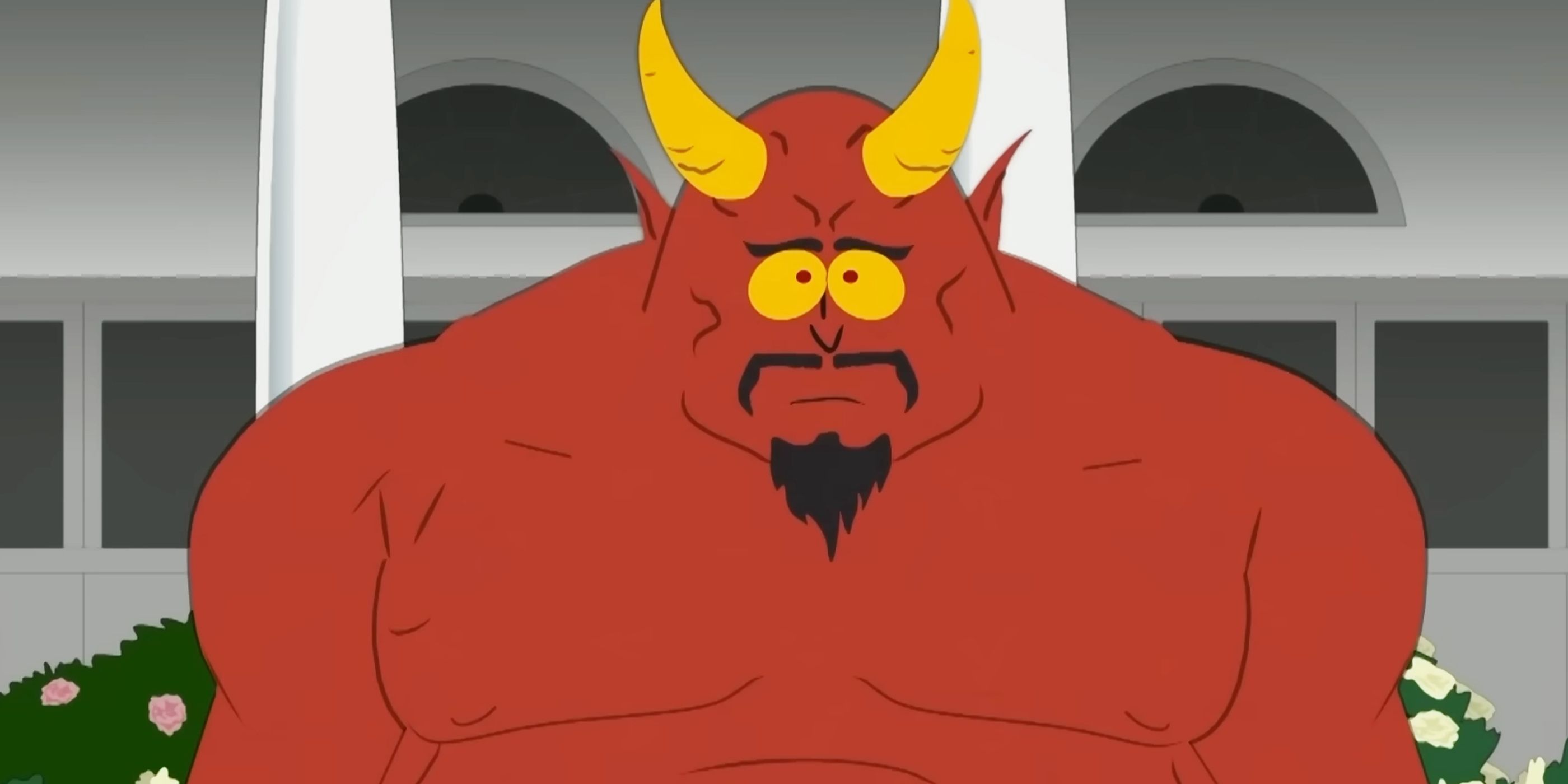 Satan looking sad outside the White House in South Park