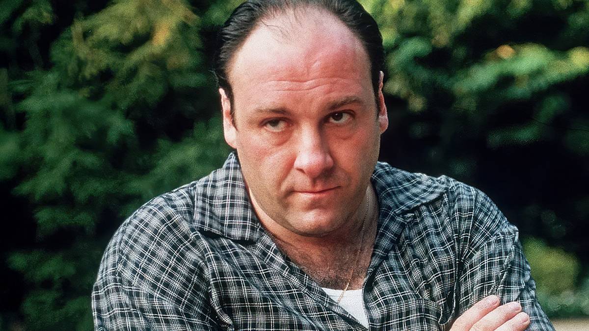 James Gandolfini's Tony Soprano looking serious in The Sopranos