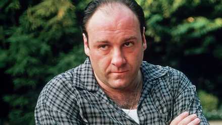 James Gandolfini's Tony Soprano looking serious in The Sopranos