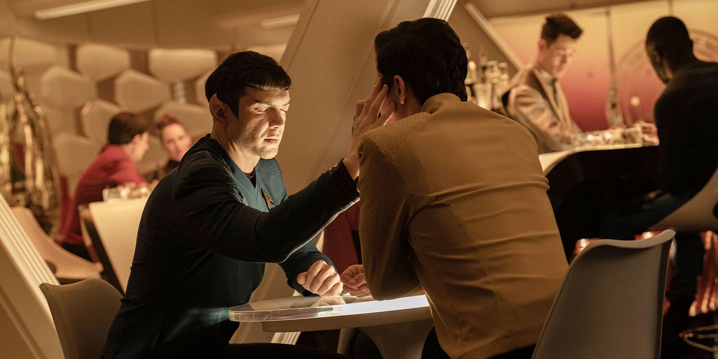 Spock mind melding with Kirk in Season 3.