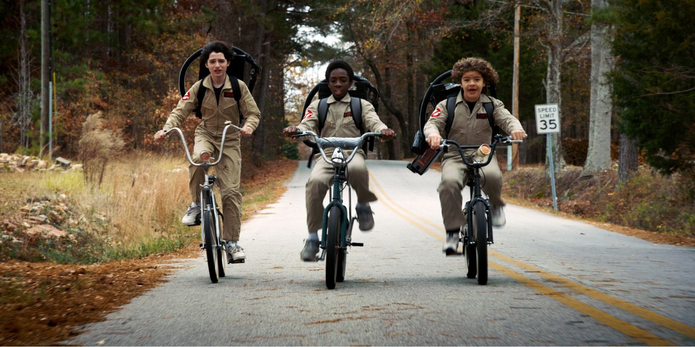 The boys dress as the Ghostbusters for Halloween in the 'Stranger Things' episode 'Trick or Treat, Freak.'