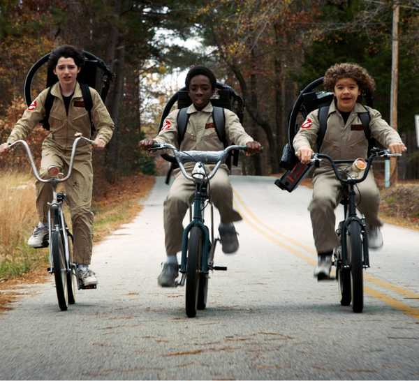 The boys dress as the Ghostbusters for Halloween in the 'Stranger Things' episode 'Trick or Treat, Freak.'