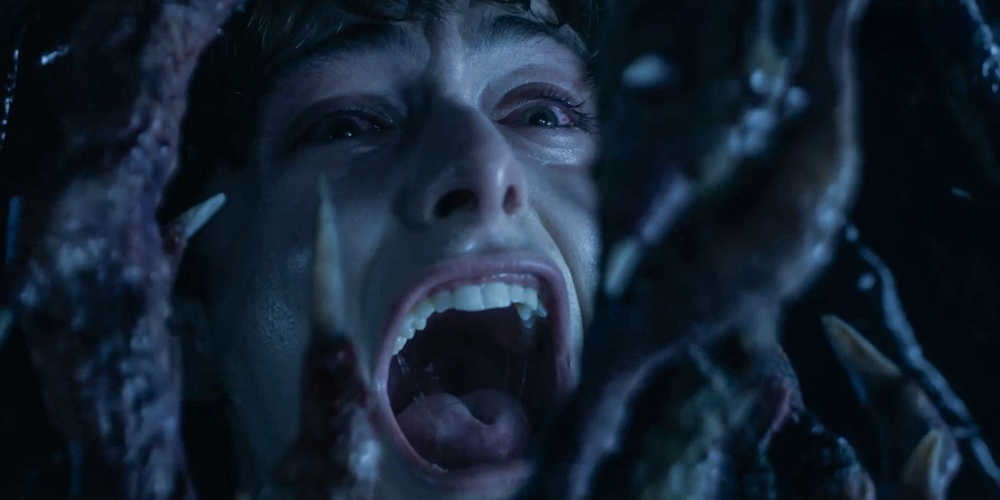 Stranger Things Season 5 Will Byers Screaming Close Up While Being Attacked By Monster